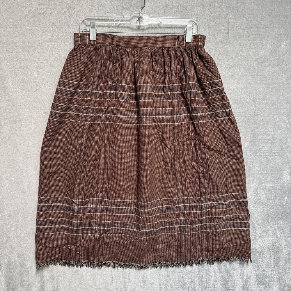 Vintage Panther Skirt Womens 29 Brown Plaid Tweed Fringe Midi Lined Made In USA